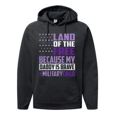 Land Of The Free Because My Daddy Is Brave Performance Fleece Hoodie