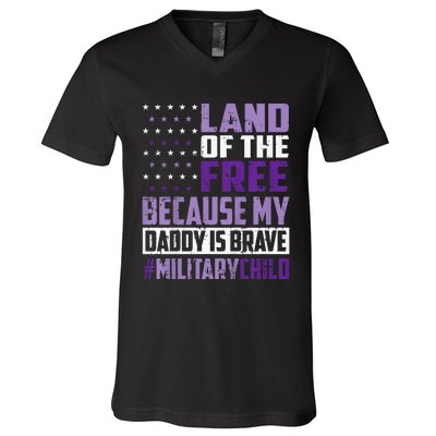 Land Of The Free Because My Daddy Is Brave V-Neck T-Shirt