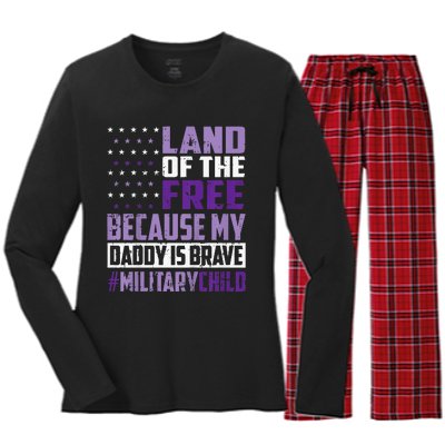 Land Of The Free Because My Daddy Is Brave Women's Long Sleeve Flannel Pajama Set 