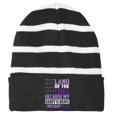 Land Of The Free Because My Daddy Is Brave Striped Beanie with Solid Band