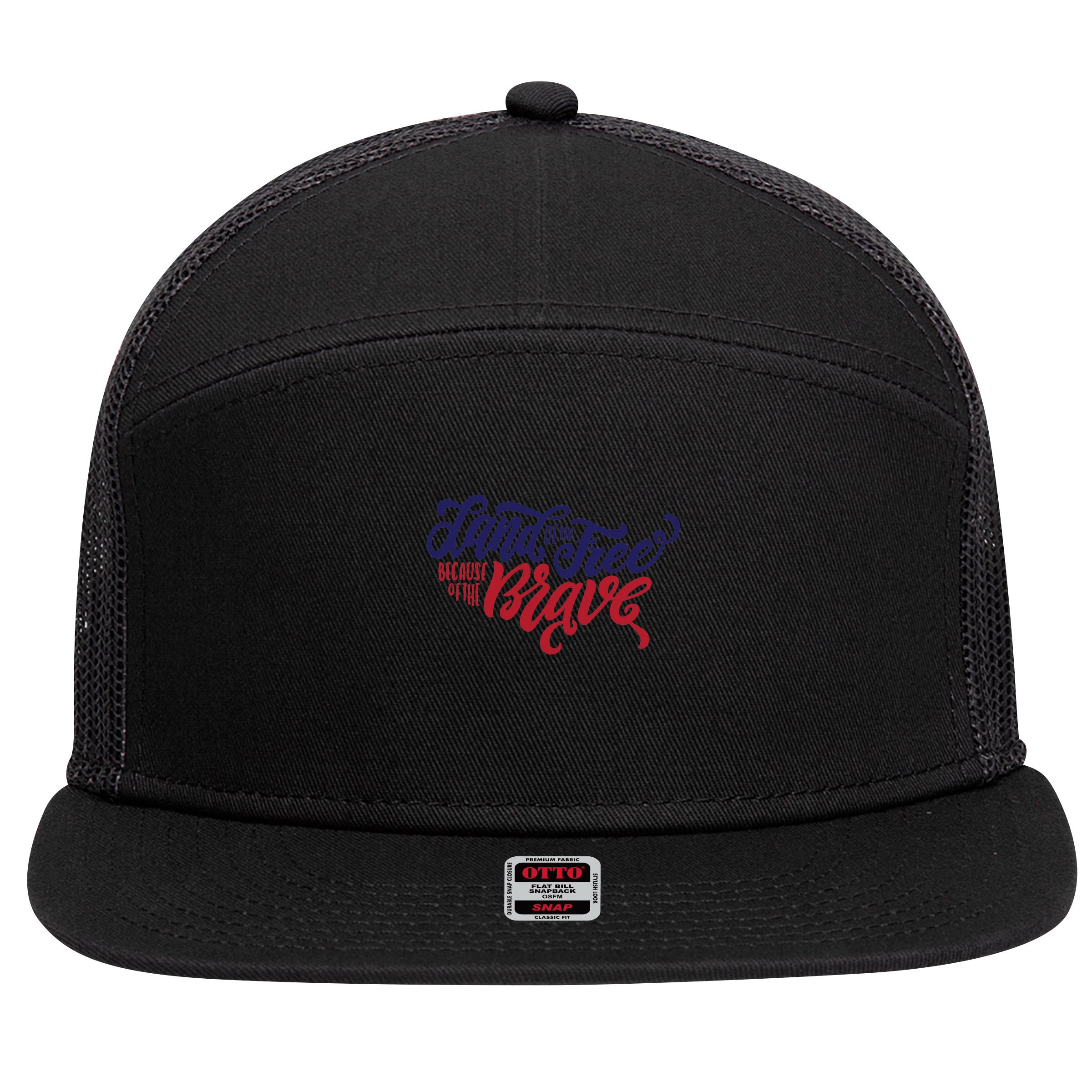 Land of the Free Because of the Brave 7 Panel Mesh Trucker Snapback Hat