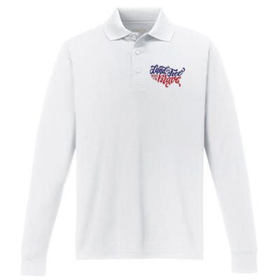 Land of the Free Because of the Brave Performance Long Sleeve Polo