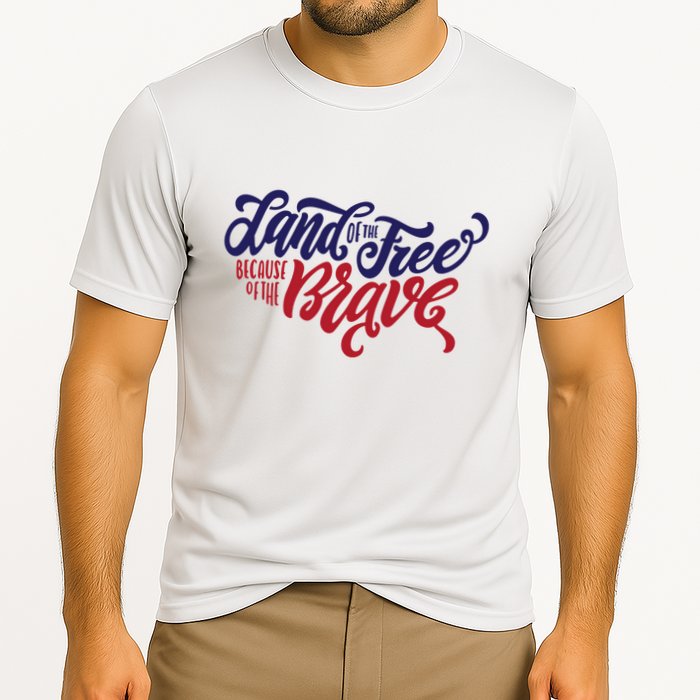 Land of the Free Because of the Brave Cooling Performance Crew T-Shirt