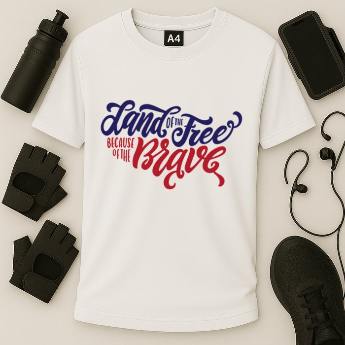 Land of the Free Because of the Brave Cooling Performance Crew T-Shirt