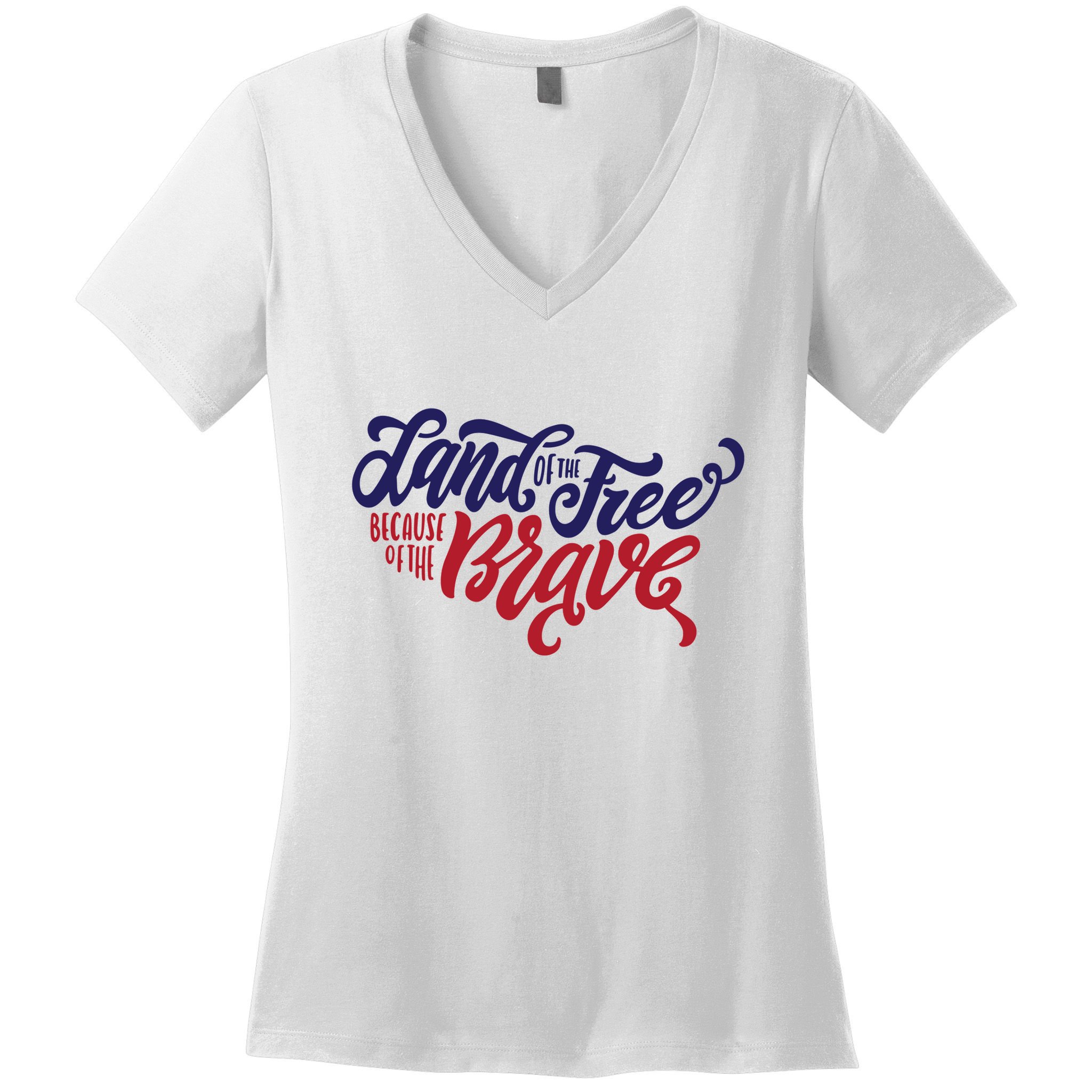 Land of the Free Because of the Brave Women's V-Neck T-Shirt