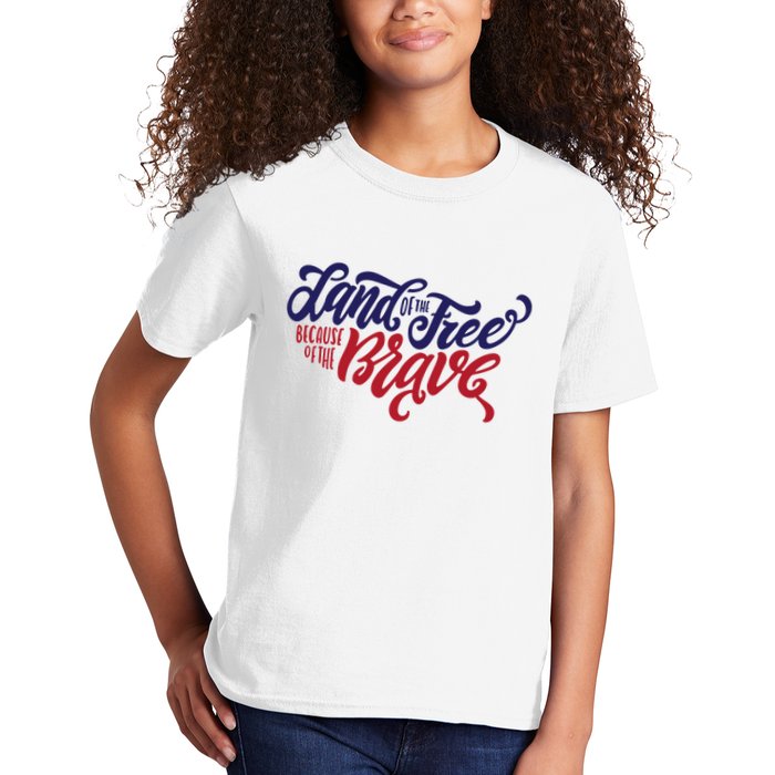 Land of the Free Because of the Brave Kids T-Shirt