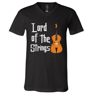 Lord Of The Strings Double Bass Musician Funny Orchestra V-Neck T-Shirt