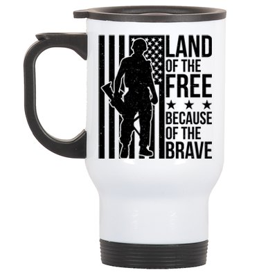 Land Of The Free Because Of The Brave Memorial Day Gift Stainless Steel Travel Mug