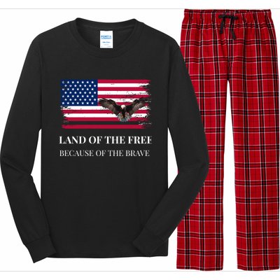 Land Of The Free Because Of The Brave Memorial Day Usa Flag Great Gift Long Sleeve Pajama Set