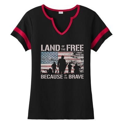 Land Of The Free Because Of The Brave Ladies Halftime Notch Neck Tee