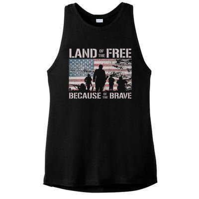 Land Of The Free Because Of The Brave Ladies PosiCharge Tri-Blend Wicking Tank