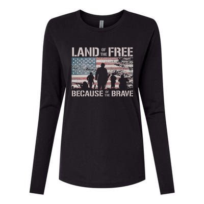 Land Of The Free Because Of The Brave Womens Cotton Relaxed Long Sleeve T-Shirt