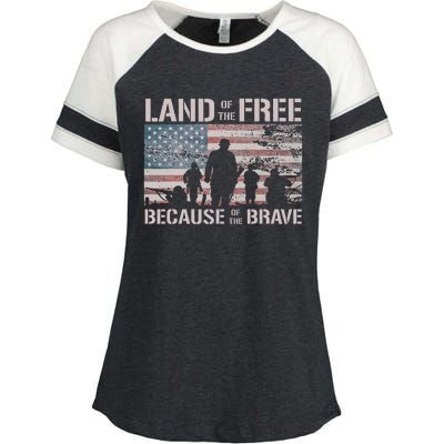 Land Of The Free Because Of The Brave Enza Ladies Jersey Colorblock Tee