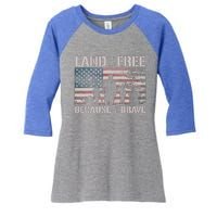 Land Of The Free Because Of The Brave Women's Tri-Blend 3/4-Sleeve Raglan Shirt