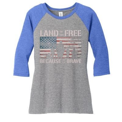 Land Of The Free Because Of The Brave Women's Tri-Blend 3/4-Sleeve Raglan Shirt