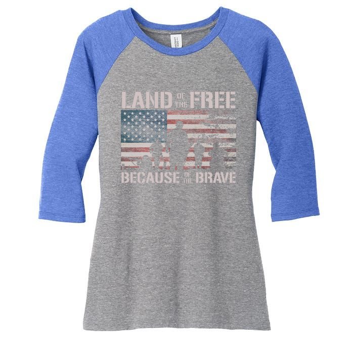 Land Of The Free Because Of The Brave Women's Tri-Blend 3/4-Sleeve Raglan Shirt