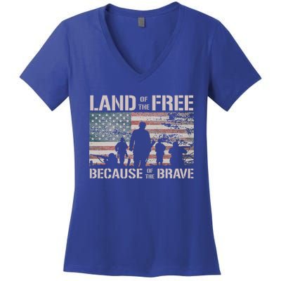 Land Of The Free Because Of The Brave Women's V-Neck T-Shirt