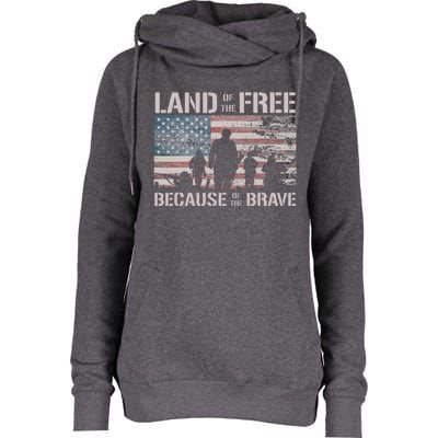 Land Of The Free Because Of The Brave Womens Funnel Neck Pullover Hood