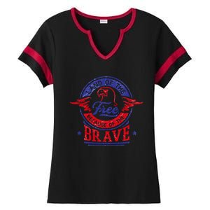 Land Of The Free Because Of The Brave Patriotic Military Gift Ladies Halftime Notch Neck Tee