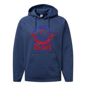 Land Of The Free Because Of The Brave Patriotic Military Gift Performance Fleece Hoodie