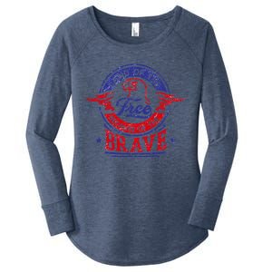 Land Of The Free Because Of The Brave Patriotic Military Gift Women's Perfect Tri Tunic Long Sleeve Shirt