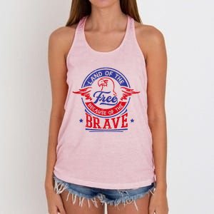 Land Of The Free Because Of The Brave Patriotic Military Gift Women's Knotted Racerback Tank