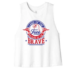 Land Of The Free Because Of The Brave Patriotic Military Gift Women's Racerback Cropped Tank