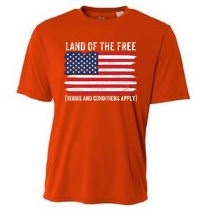 Land Of The Free Terms And Conditions Apply American Flag Funny Gift Cooling Performance Crew T-Shirt