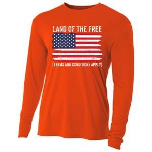 Land Of The Free Terms And Conditions Apply American Flag Funny Gift Cooling Performance Long Sleeve Crew