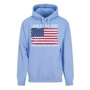 Land Of The Free Terms And Conditions Apply American Flag Funny Gift Unisex Surf Hoodie