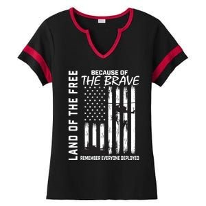 Land Of The Free Because Of The Brave Red Gift Friday Flag Gift Ladies Halftime Notch Neck Tee