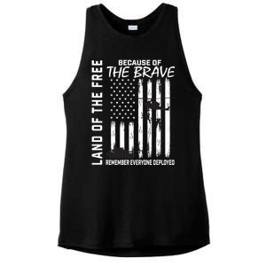 Land Of The Free Because Of The Brave Red Gift Friday Flag Gift Ladies PosiCharge Tri-Blend Wicking Tank