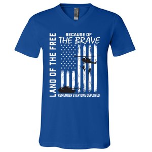 Land Of The Free Because Of The Brave Red Gift Friday Flag Gift V-Neck T-Shirt