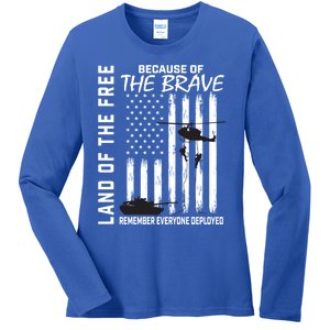 Land Of The Free Because Of The Brave Red Gift Friday Flag Gift Ladies Long Sleeve Shirt