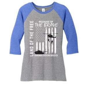 Land Of The Free Because Of The Brave Red Gift Friday Flag Gift Women's Tri-Blend 3/4-Sleeve Raglan Shirt