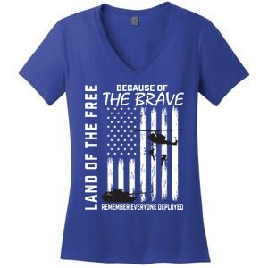 Land Of The Free Because Of The Brave Red Gift Friday Flag Gift Women's V-Neck T-Shirt