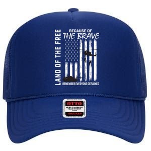 Land Of The Free Because Of The Brave Red Gift Friday Flag Gift High Crown Mesh Back Trucker Hat