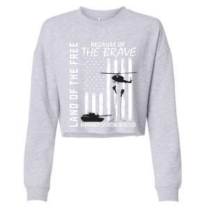 Land Of The Free Because Of The Brave Red Gift Friday Flag Gift Cropped Pullover Crew