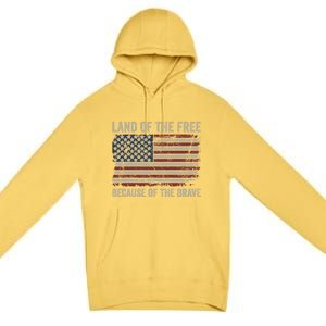 Land Of The Free Because Of The Brave Distress American Flag Great Gift Premium Pullover Hoodie