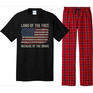 Land Of The Free Because Of The Brave Distress American Flag Great Gift Pajama Set