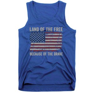 Land Of The Free Because Of The Brave Distress American Flag Great Gift Tank Top