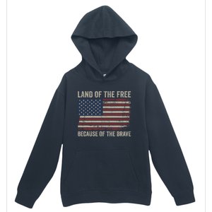 Land Of The Free Because Of The Brave Distress American Flag Great Gift Urban Pullover Hoodie