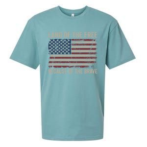 Land Of The Free Because Of The Brave Distress American Flag Great Gift Sueded Cloud Jersey T-Shirt