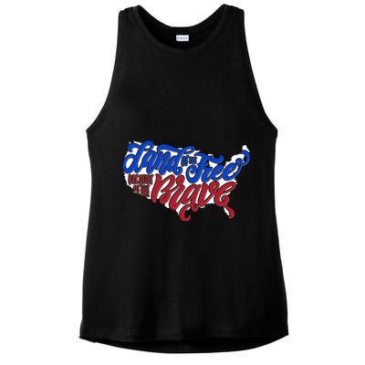 Land Of The Free Because Of The Brave USA America Ladies PosiCharge Tri-Blend Wicking Tank