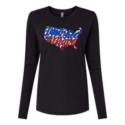 Land Of The Free Because Of The Brave USA America Womens Cotton Relaxed Long Sleeve T-Shirt