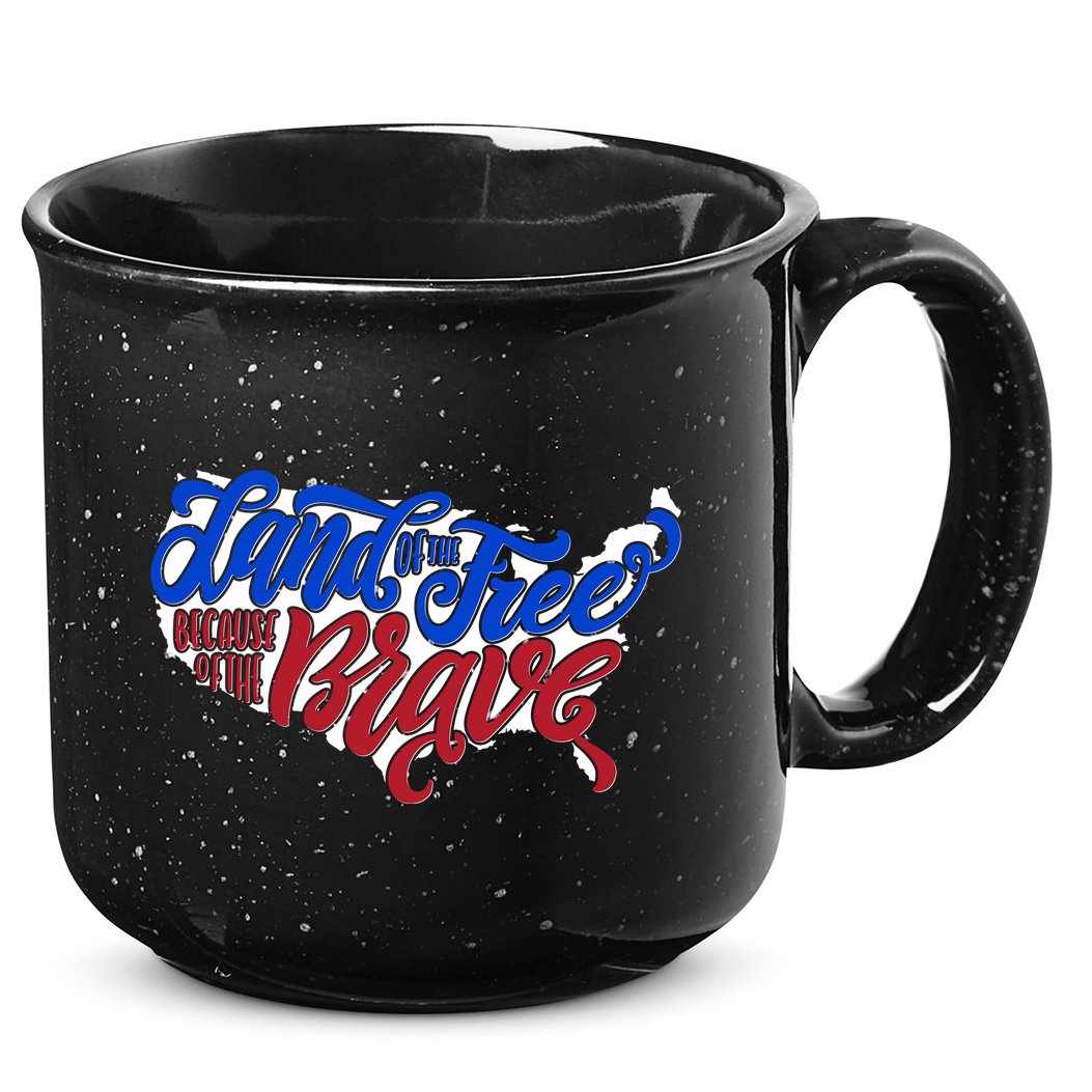 Land Of The Free Because Of The Brave USA America 15oz Campfire Ceramic Mug