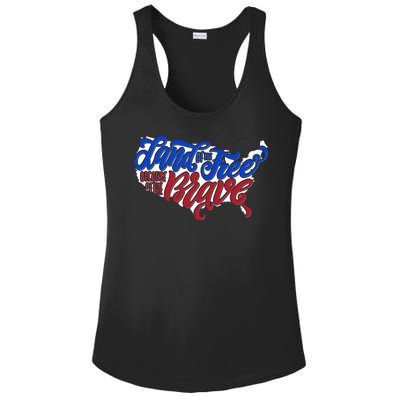 Land Of The Free Because Of The Brave USA America Ladies PosiCharge Competitor Racerback Tank