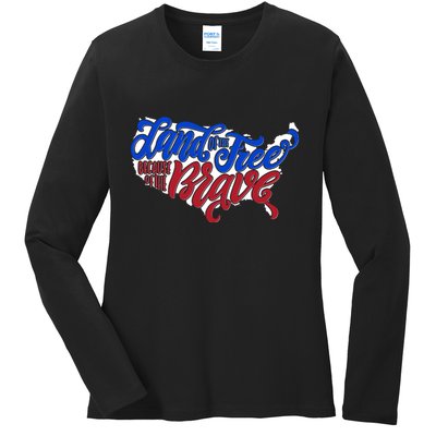 Land Of The Free Because Of The Brave USA America Ladies Long Sleeve Shirt