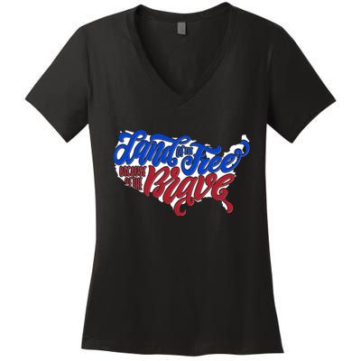 Land Of The Free Because Of The Brave USA America Women's V-Neck T-Shirt