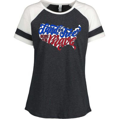 Land Of The Free Because Of The Brave USA America Enza Ladies Jersey Colorblock Tee